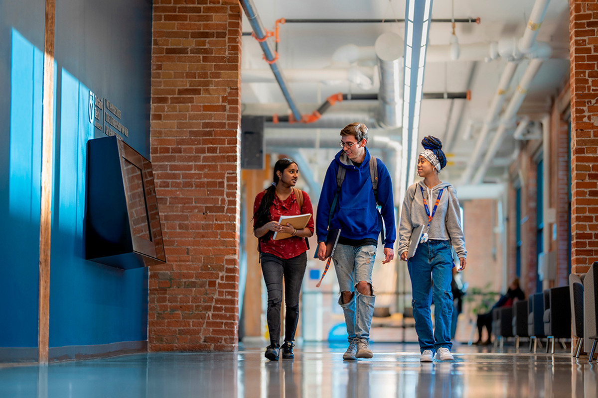 Students inside Charles Hall, at Ontario Tech University's downtown campus