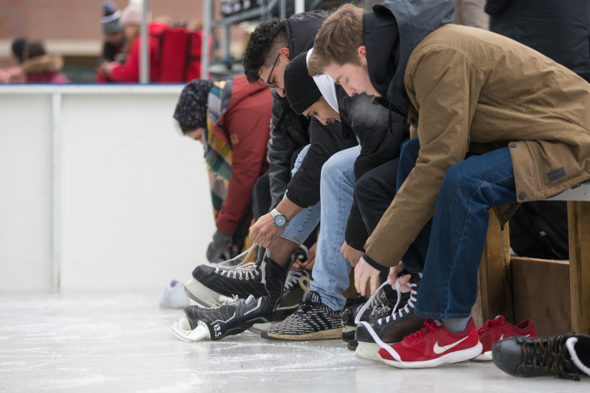 Students putting on skates
