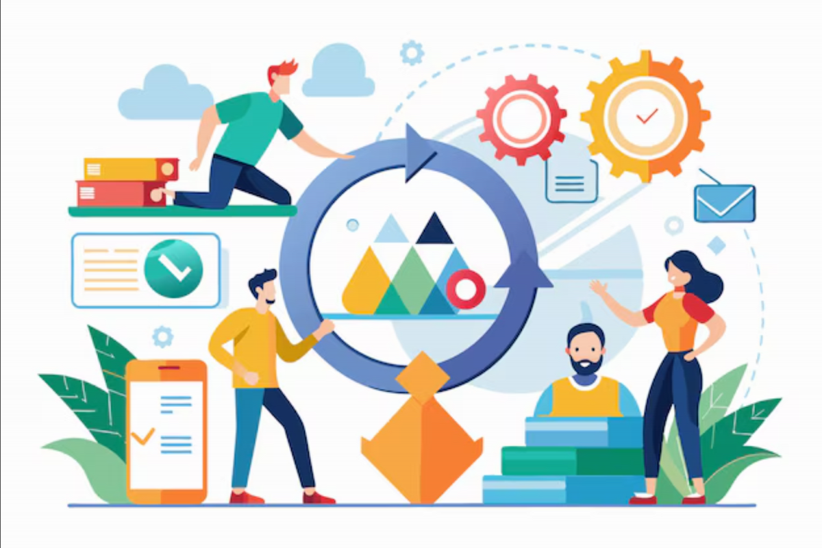 a team collaborating on agile productivity