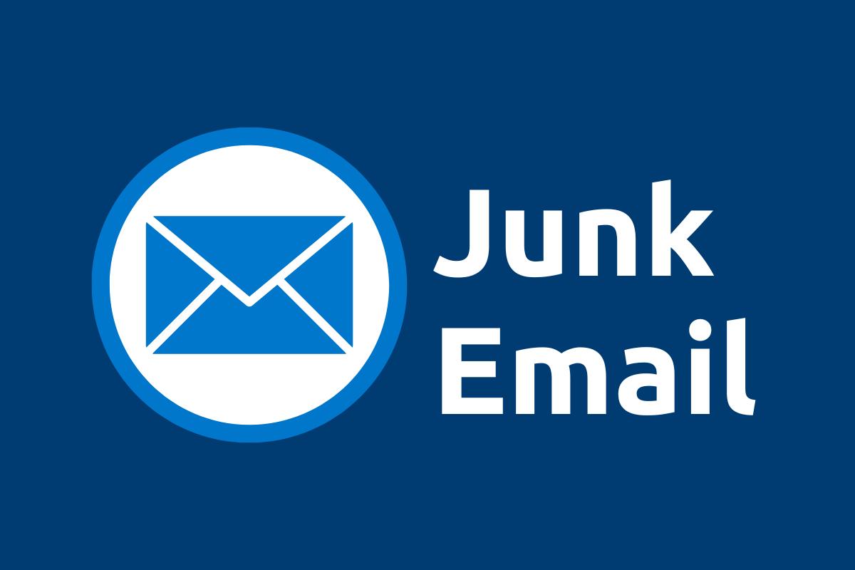 Circle with a blue envelope in the middle and the words "Junk Email" on the right of the graphic.