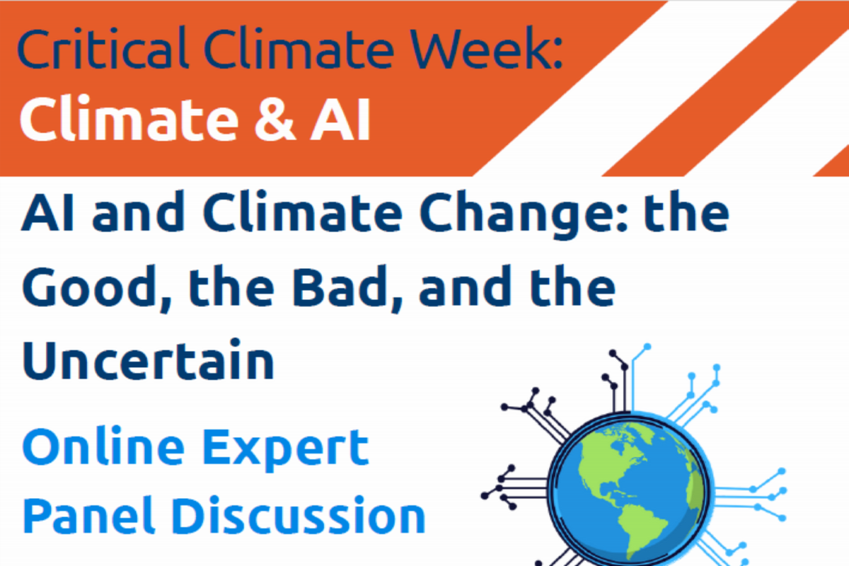 CriticalClimateWeek: Climate and AI, AI and Climate Change: theGood,theBad,AndTheUncertain, Image of EarthWithNetworkSpikes, Date,Time,Location QR Code, mairi, OntarioTechSocialScienceandHumanities