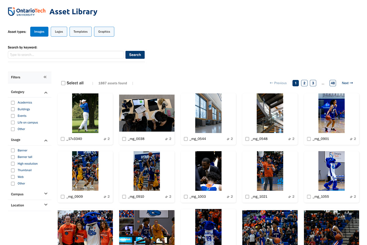 Ontario Tech asset library interface