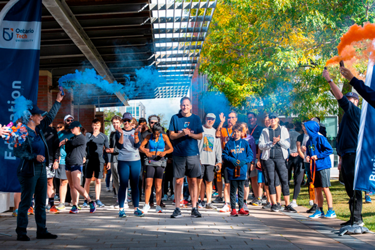 Students line up for the Chancellor's Challenge in the Polonsky Commons