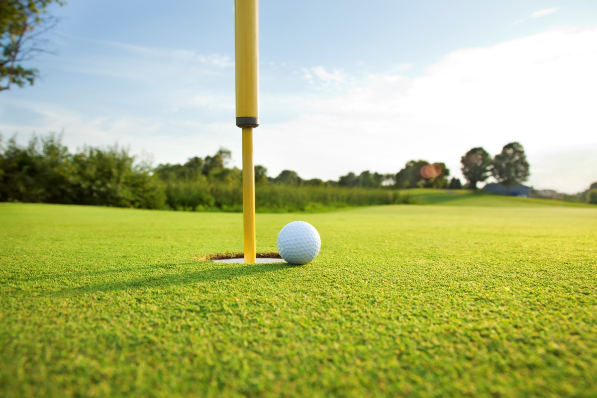 close up of golf ball near hole
