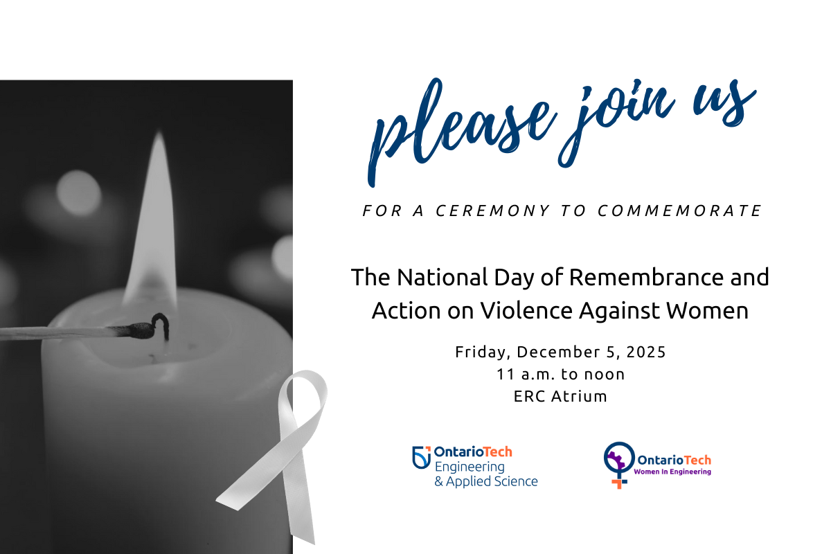 A graphic with a photo of a candle being lit. The text reads "Please join us for a ceremony to commemorate The National Day of Remembrance and Action on Violence Against Women."