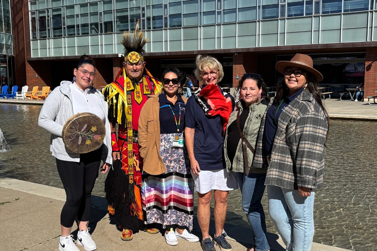 The IECS team with Dr. Mary Bluechardt, Deputy Provost, and guests Sheldon Morriseau and Wynona Maracle at Orientation.  