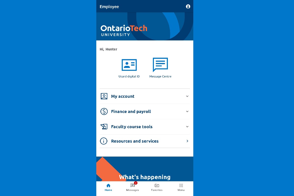 A picture of the My Ontario Tech app employee page