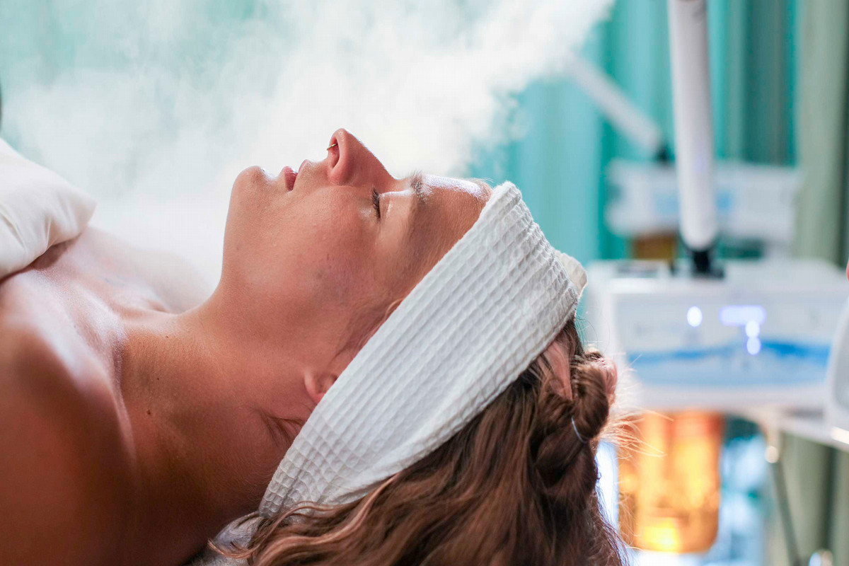 A woman laying down at the spa